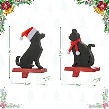 Glitzhome 7in. H Wooden Metal Cat & Dog Christmas Stocking Holder