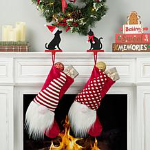 Glitzhome 7in. H Wooden Metal Cat & Dog Christmas Stocking Holder