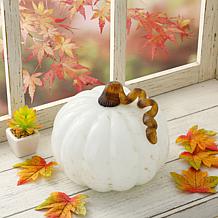 Glitzhome 8.5in. D Golden and White Glass Pumpkin
