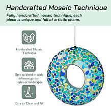 Glitzhome 8''D Glass Round Hanging Blue/Green Mosaic Birdfeeder