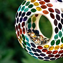 Glitzhome 8''D Glass Round Hanging Multi-Color Mosaic Birdfeeder