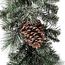 Glitzhome 9' Glittered Pine Cone Christmas Garland w/White LED Lights