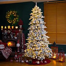 Glitzhome 9' LED Snow Flocked Fir Artificial Christmas Tree