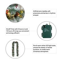 Glitzhome 9' Pre-Lit Greenery Christmas Garland with 50 White Lights