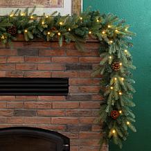 Glitzhome 9' Pre-Lit Greenery Pine Cone Christmas Garland