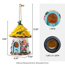 Glitzhome 9" Resin Birdhouse with Rope and Floral Design