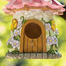 Glitzhome 9" Resin Birdhouse with Rope and Floral Design
