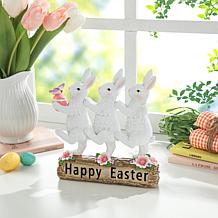 Glitzhome 9.25in H Easter Resin Triple Bunny Table Decor