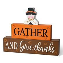 Glitzhome 9.5in. L Thanksgiving Wooden Pilgrim Table Block Sign