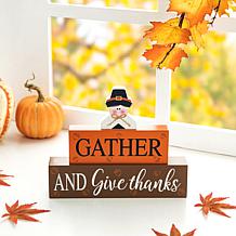 Glitzhome 9.5in. L Thanksgiving Wooden Pilgrim Table Block Sign