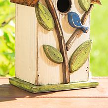 Glitzhome 9.75" Distressed Solid Wood Birdhouse with Leaves