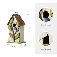 Glitzhome 9.75" Distressed Solid Wood Birdhouse with Leaves