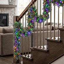 Glitzhome 9ft Pre-Lit Greenery Pine Garland with 200 White/Multi-co...