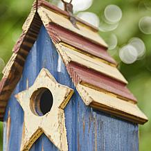 Glitzhome 9"H Patriotic Distressed Wood Outdoor Garden Birdhouse