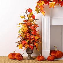Glitzhome Fall Lighted Maple Leaves Urn Potted Porch Tree w/ 20 Lights