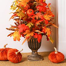 Glitzhome Fall Lighted Maple Leaves Urn Potted Porch Tree w/ 20 Lights