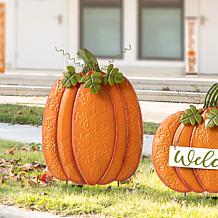 Glitzhome Fall Metal Embossed Glitter Pumpkin Yard / Porch Decor