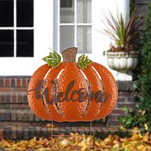 Glitzhome Fall Metal Pumpkin Yard Stake and Standing and Hanging Sign