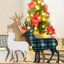 Glitzhome Galvanized Metal and Wooden Reindeer Table Decor