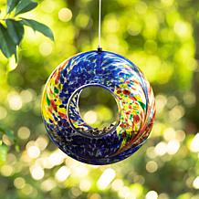 Glitzhome Glass 7.75''D Round Hanging Multi-Color Mosaic Birdfeeder
