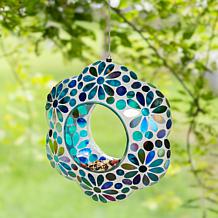 Glitzhome Glass Flower Shaped Hanging Multi-Color Mosaic Birdfeeder