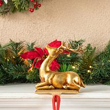 Glitzhome Gold Resin Standing & Sitting Reindeer Stocking Holders