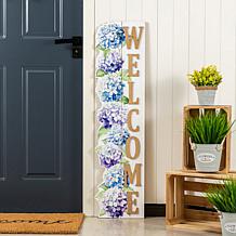 Glitzhome Hydrangea Welcome Porch Sign 42" H x 10.75" L