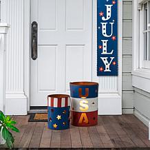 Glitzhome Metal Patriotic Americana Lantern Bucket - Set of 2