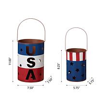 Glitzhome Metal Patriotic Americana Lantern Bucket - Set of 2