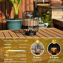 Glitzhome Metal Solar Powered Outdoor Lantern w Edison Bulb, Handle