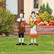 Glitzhome Metal Thanksgiving Pilgrim Yard Stake /Standing Decor