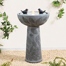 Glitzhome Polyresin Fountain with LED Lights and Bird Design 27.5"H