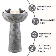 Glitzhome Polyresin Fountain with LED Lights and Bird Design 27.5"H