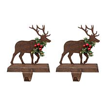 Glitzhome Set Of 2 6.5in. H Wooden and Metal Reindeer Stocking Holder