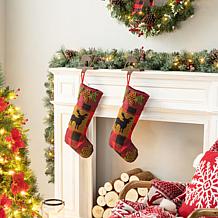 Glitzhome Set Of 2 6.5in. H Wooden and Metal Reindeer Stocking Holder