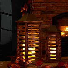 Glitzhome Set of 2 Farmhouse Wooden Shutter Lanterns