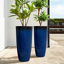 Glitzhome Set of 2 Gradient Cobalt Blue Faux Ceramic Plastic Planters
