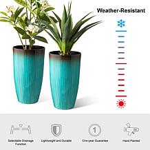 Glitzhome Set of 2 Gradient Turquoise Faux Ceramic Plastic Planters