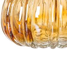 Glitzhome Set of 2 Green and Amber Crackle Glass Short Pumpkin