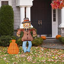 Glitzhome Set of 2 Lighted Fall Scarecrow & Pumpkin Outdoor Décor