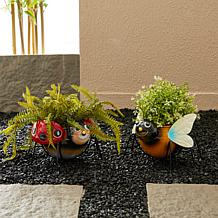 Glitzhome Set of 2 Metal Bee/Ladybug Statue Planters with Drainage