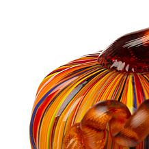 Glitzhome Set of 2 Multi Striped Glass Short Pumpkin