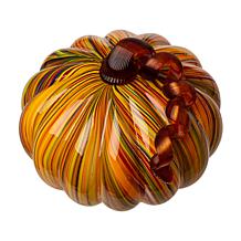 Glitzhome Set of 2 Multi Striped Glass Short Pumpkin