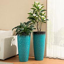 Glitzhome Set of 2 Oversized Turquoise Honeycomb Plastic Planters 31"H