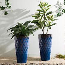 Glitzhome Set of 2 Oversized Wavy Texture Cobalt Blue Plastic Planter