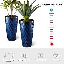 Glitzhome Set of 2 Oversized Wavy Texture Cobalt Blue Plastic Planter