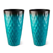 Glitzhome Set of 2 Oversized Wavy Texture Turquoise Plastic Planter