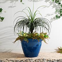 Glitzhome Set of 2 Round Cobalt Blue Faux Ceramic Pot Plastic Planter