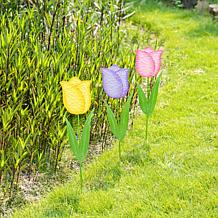 Glitzhome Set of 3 24in H Easter Metal Tulips Yard Stake