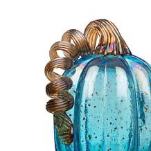 Glitzhome Set of 3 Blue Glass Pumpkin